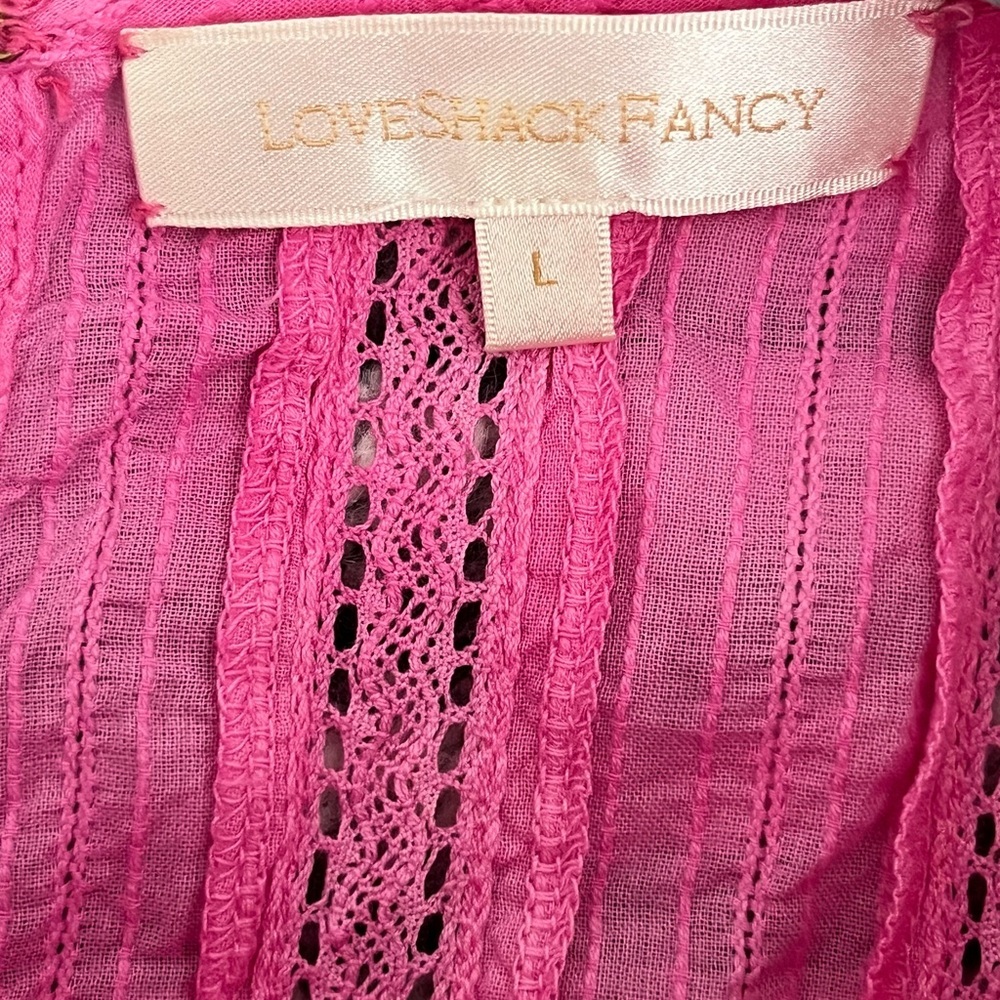 LoveShackFancy Natasha ruffled tiered mini dress dark pink lined elastic waist L - Picture 5 of 8